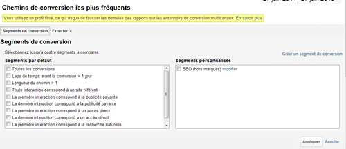 segmentation des chemins de conversion multicanaux- Google Analytics