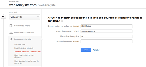 universal analytics ajout moteur recherche naturelle optimisation conversion