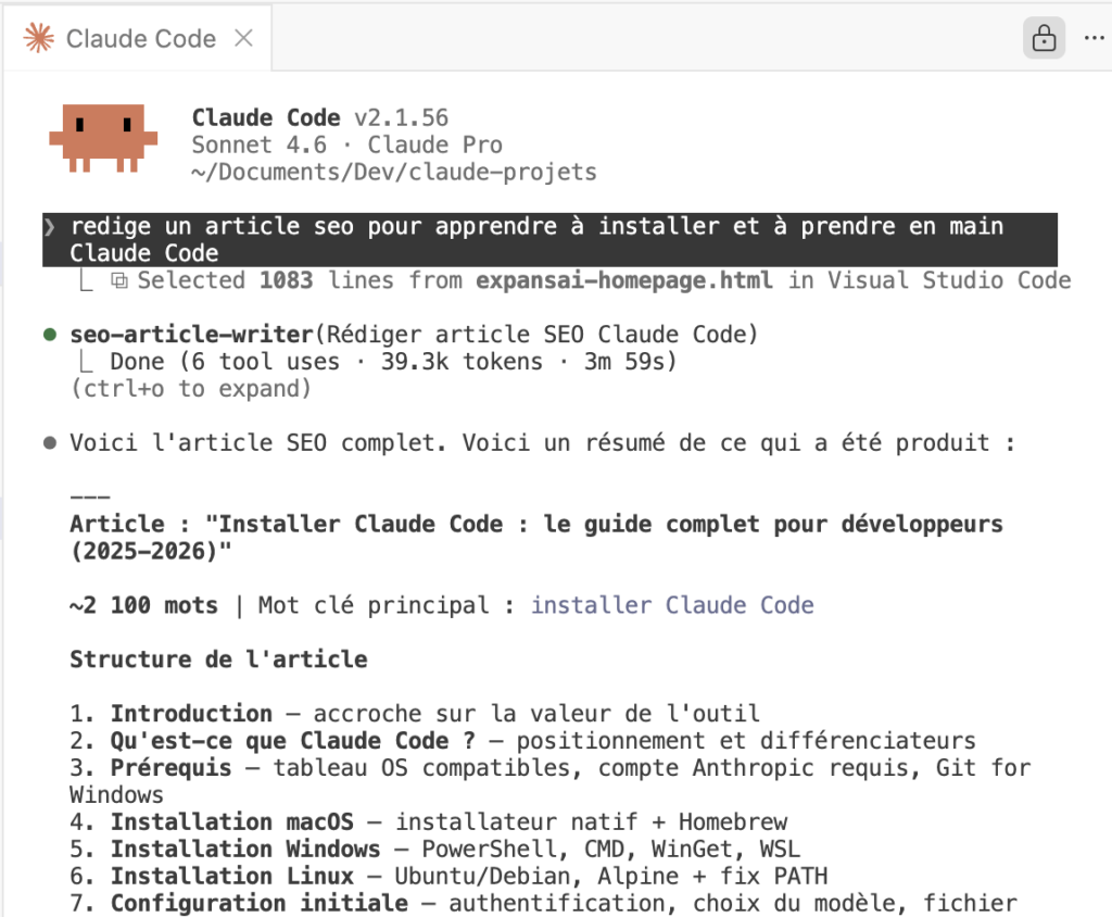 Terminal macOS avec Claude Code en cours Installer Claude Code : guide complet macOS, Windows et Linux (2025)