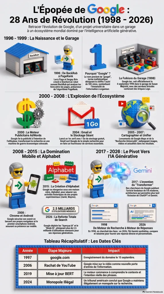 Évolution du moteur de recherche Google Histoire de Google : les dates clés à connaître